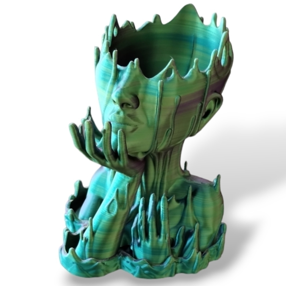 Surrealistic Iridescent Figural Head Planter